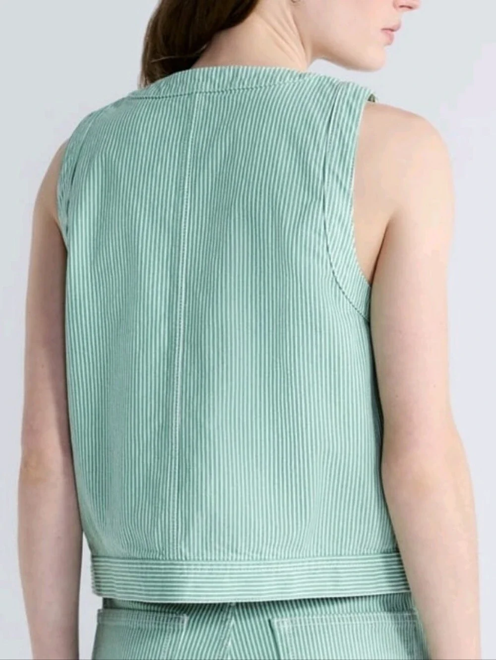 Sleeveless Mint Striped Button-Front Top
